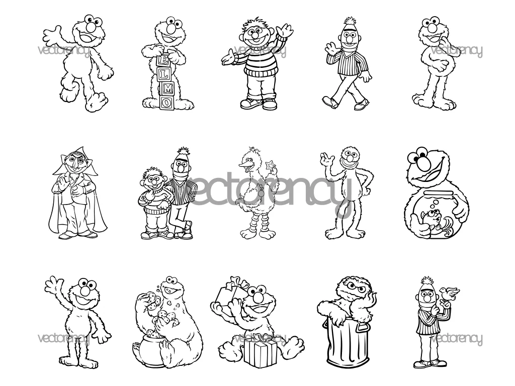 Sesame Street Outline SVG Clipart Bundle