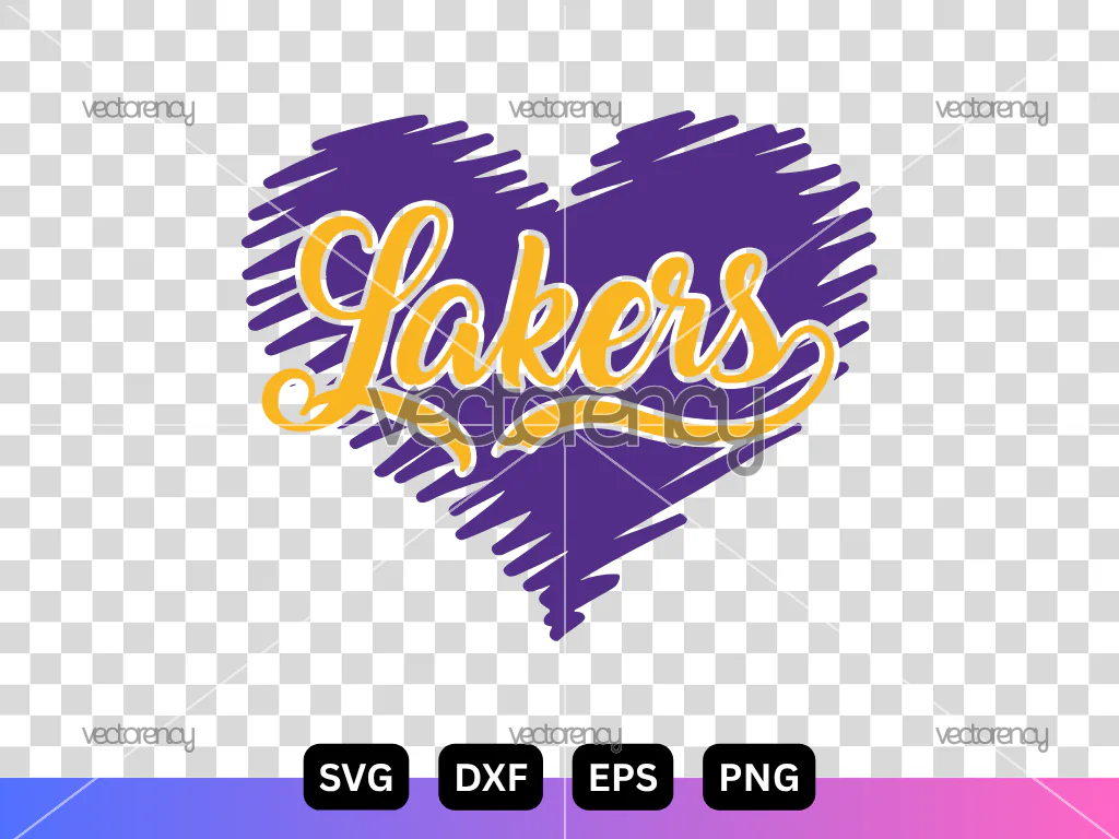 Los Angeles Lakers Heart SVG, Lakers Basketball Logo SVG, Cut Files in PNG, SVG, EPS, DXF Formats