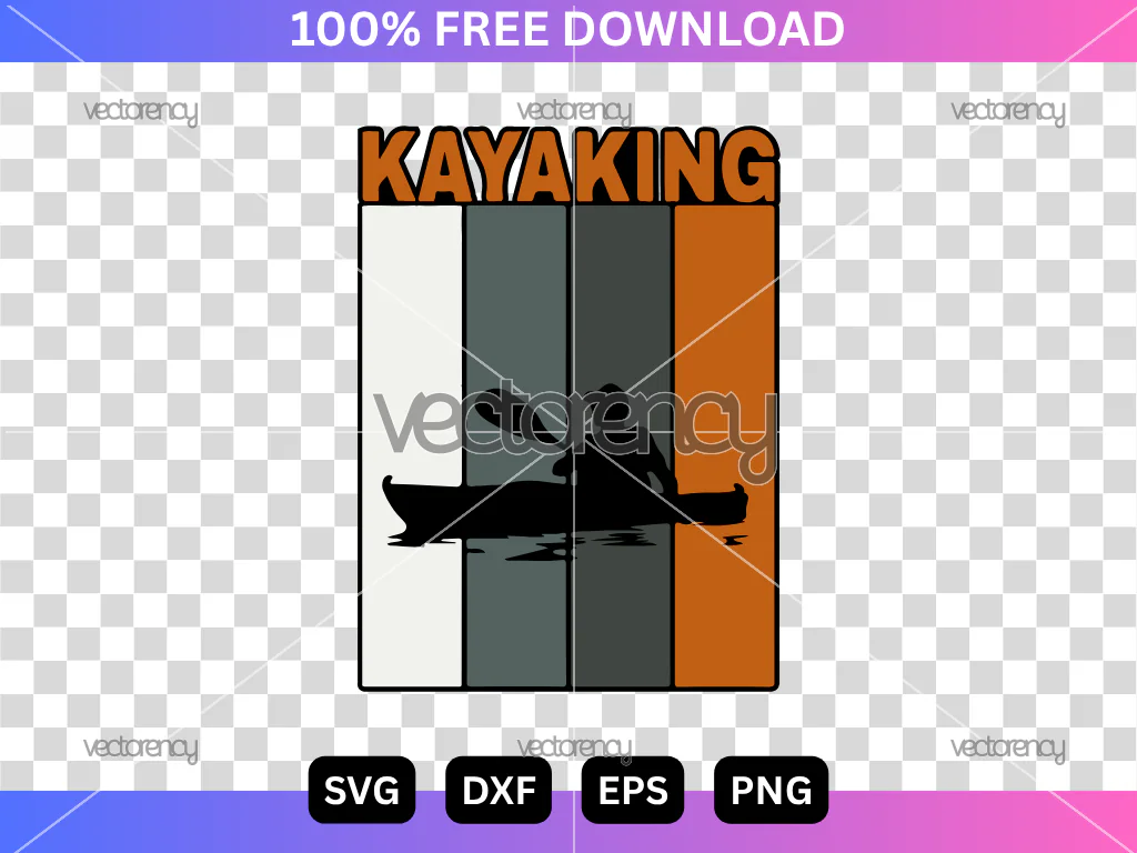 Retro Kayak SVG, Kayaking Cut File, Vintage Kayak Vector Design, Free Download Digital File