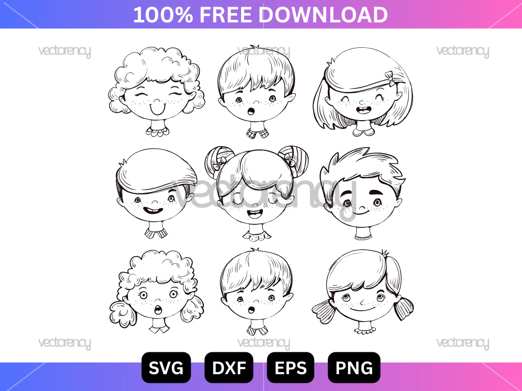 Happy Kid Face, Kid Face, Children Face Free Vector Illustration