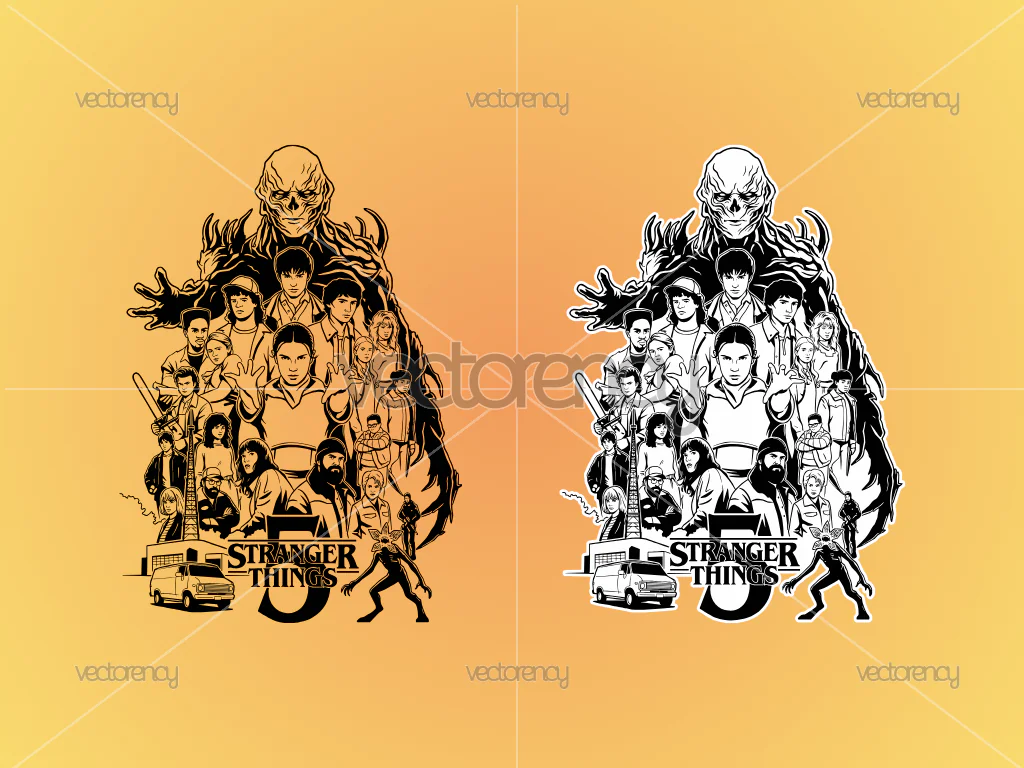 Stranger Things 5 Vector Black and White Poster PNG HD