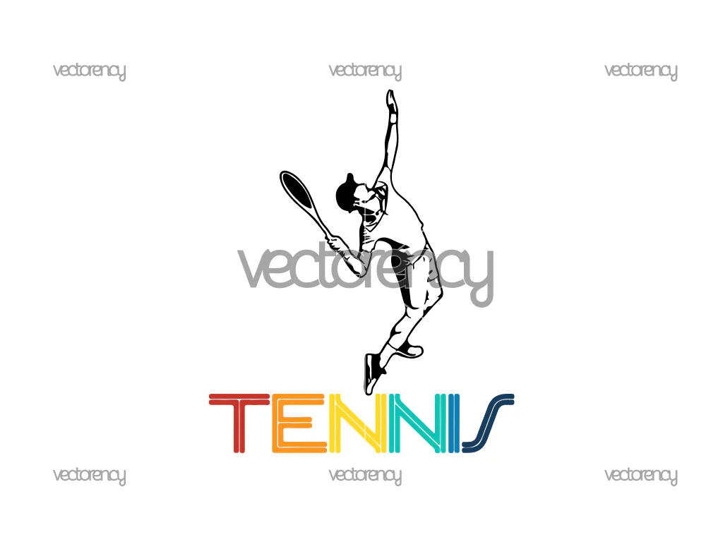 Retro Tennis SVG Player Vector PNG