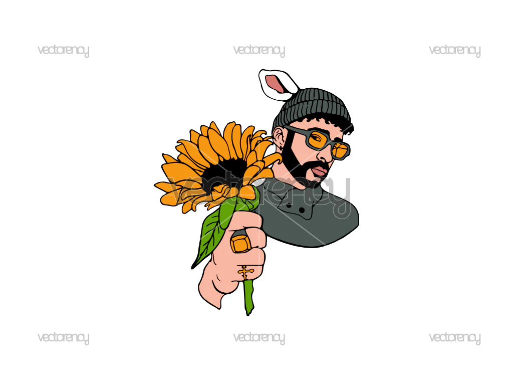 Bad Bunny Sun Flower Vector