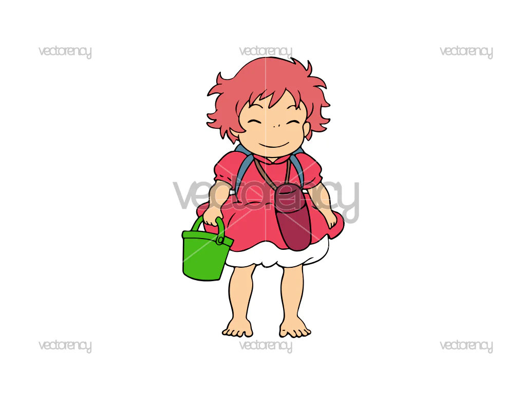 Ponyo Take a Bucket Bag Camp Ghibli Illustration Drawing Vector
