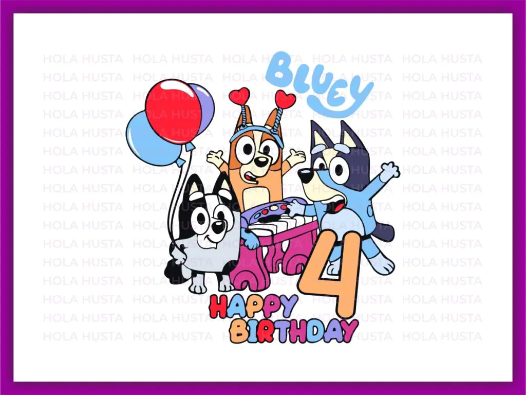 Bluey Cricut Cake Topper, 4th Birthday Shirt Design, SVG, PNG, EPS