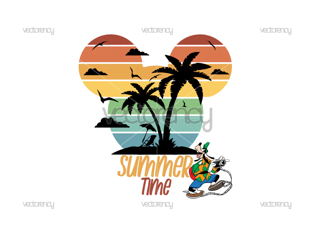 Goofy Summer Time SVG Family Vacation Mouse Head PNG Vector