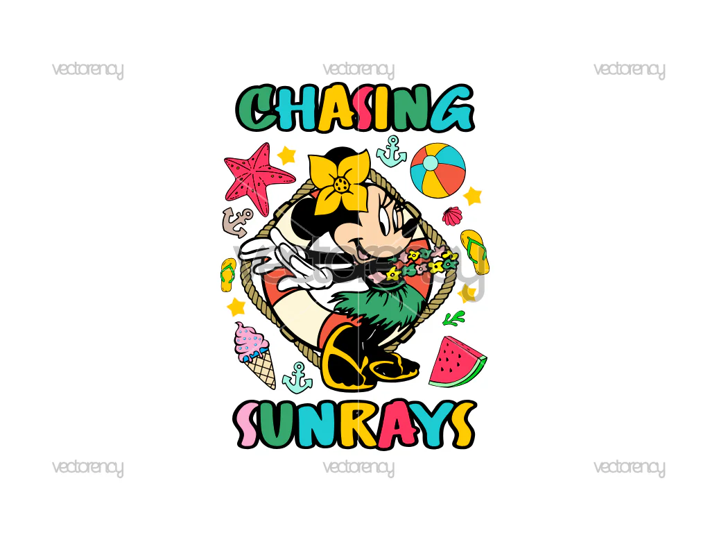 Minnie Mouse Retro Chasing Sunrays Summer Vacation Family Trip SVG