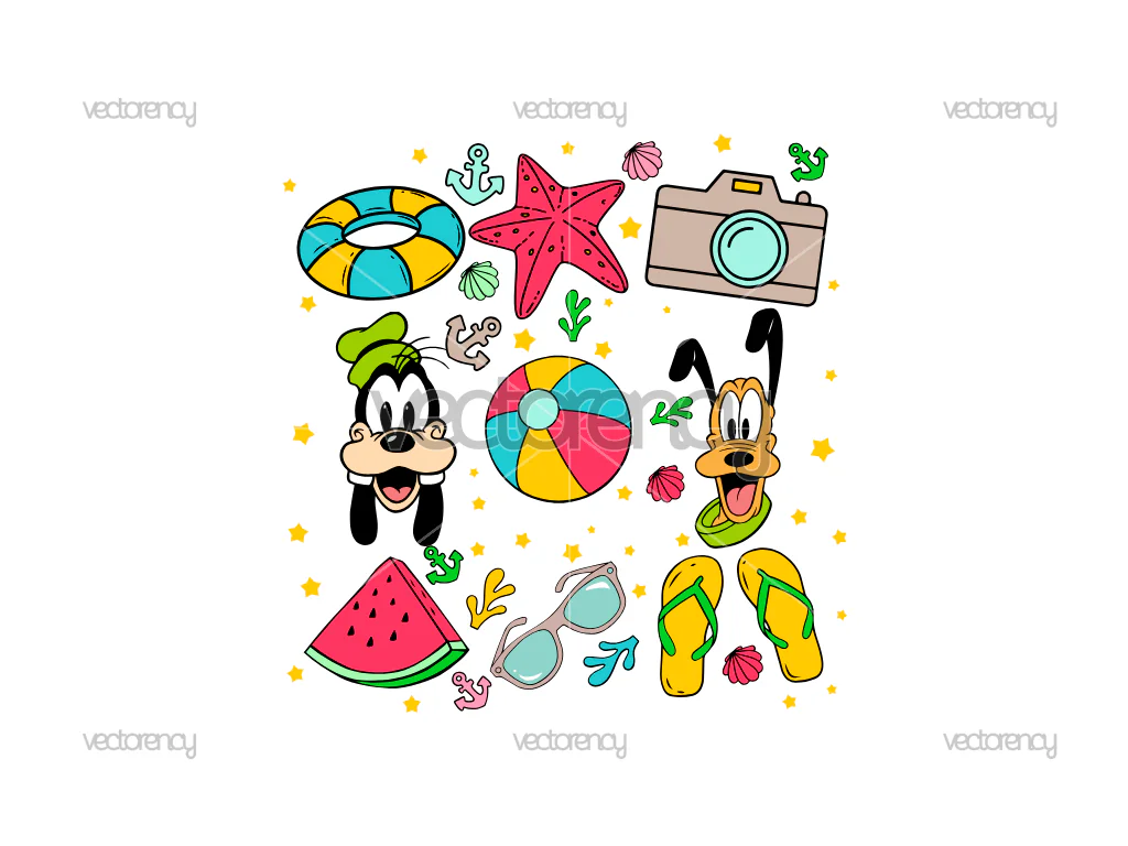 Goofy Pluto Retro Summer Vibes SVG Summer Vacation PNG Vector