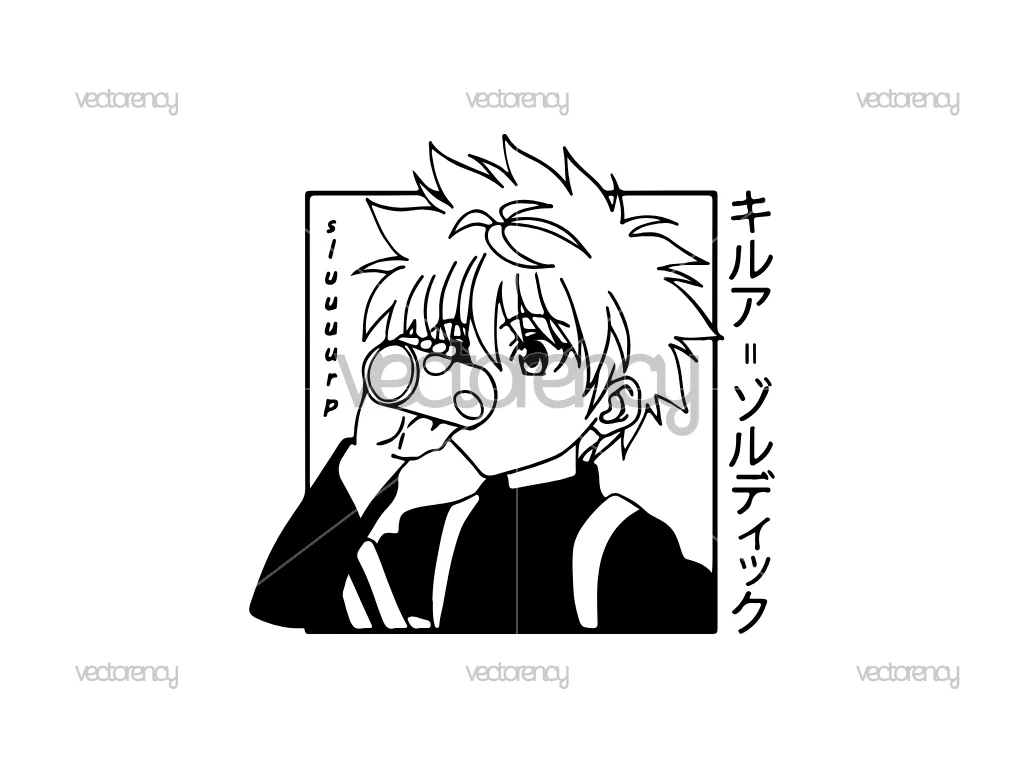 Killua Zoldyck Anime Hunter x Hunter Outline Drinking Vector