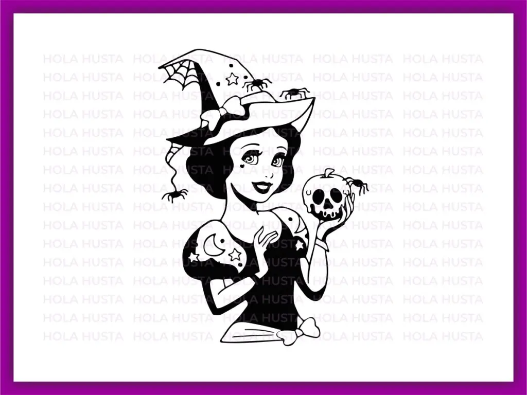 Snow White Outline Halloween SVG Witch Outline Silhouette Apple