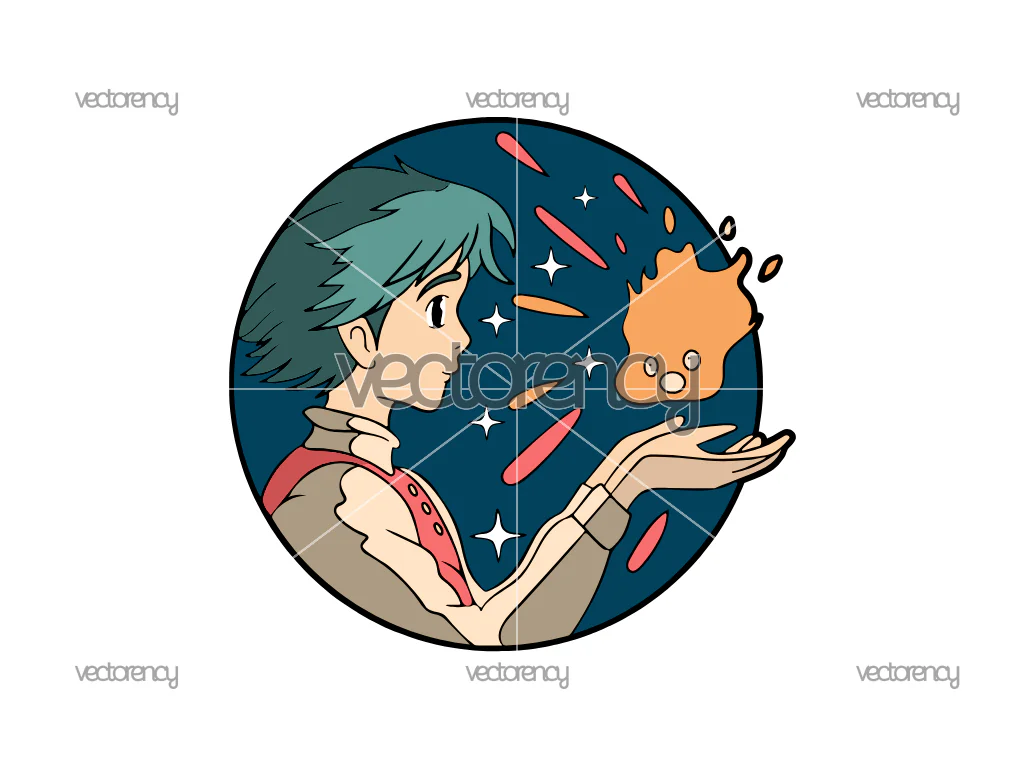 Howl's and Calcifer Howl's Moving Castle PNG Vector
