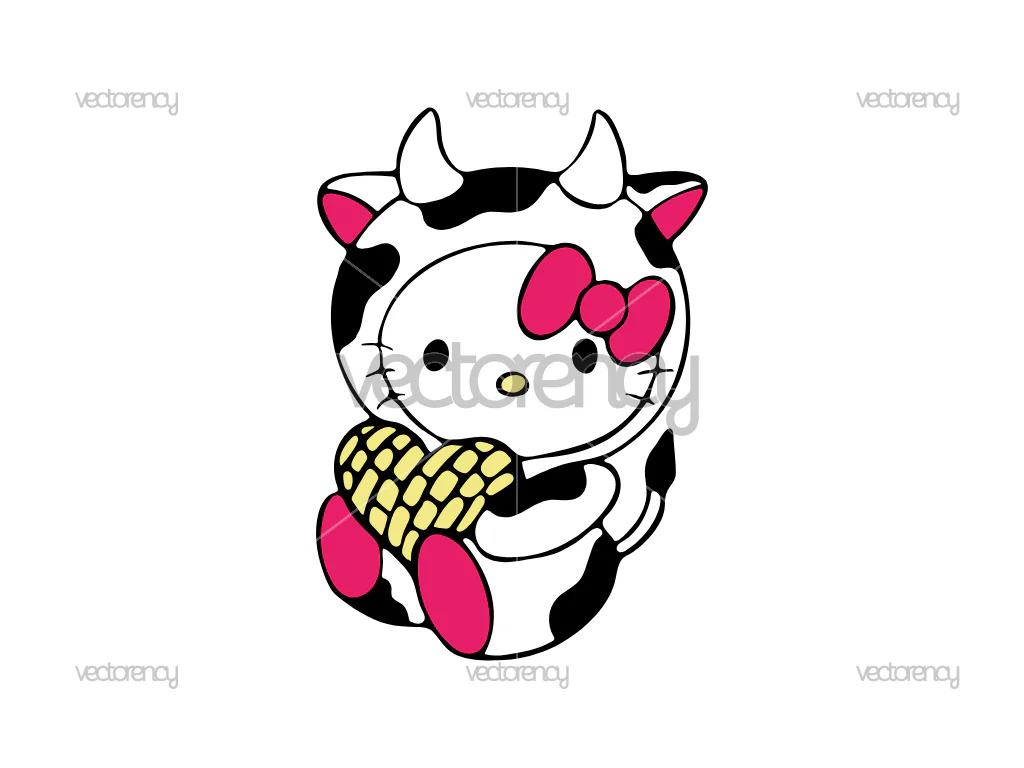 Hello Cow Cute Kitty Vector SVG