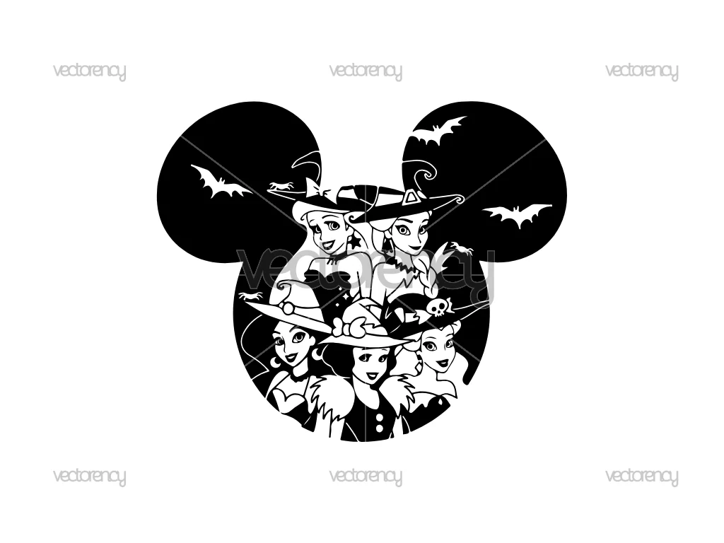 Halloween Princesses SVG Disneyland Ears Outline Silhouette PNG