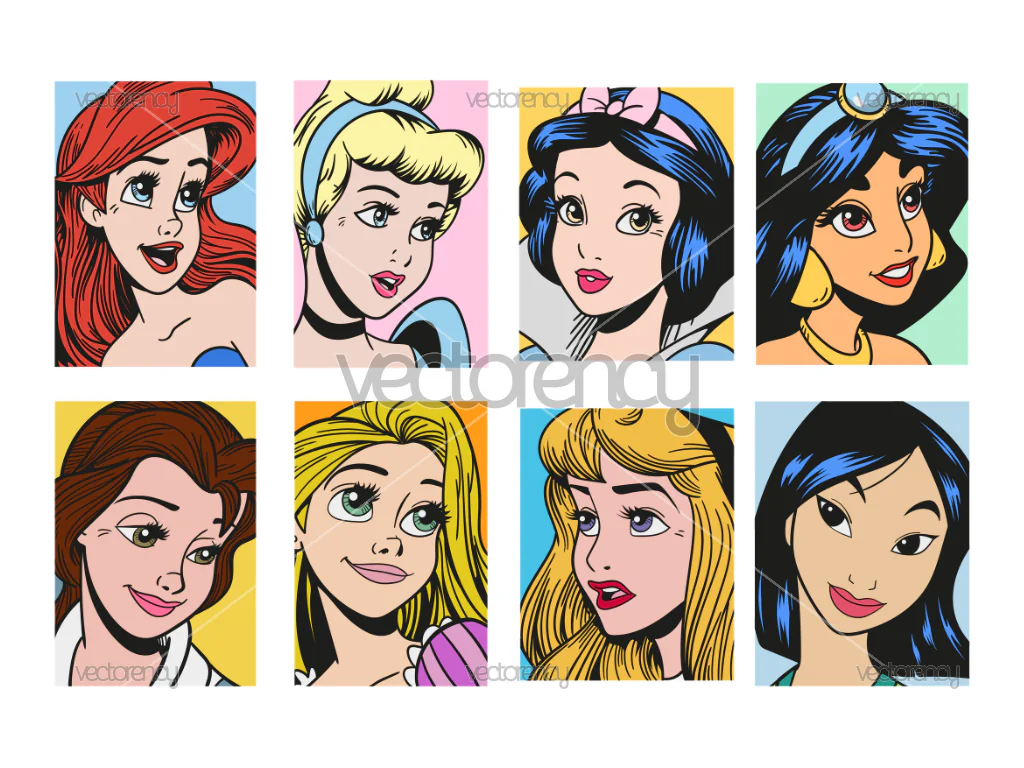 8 Princess Disney PNG Cinderella Mulan and Friends
