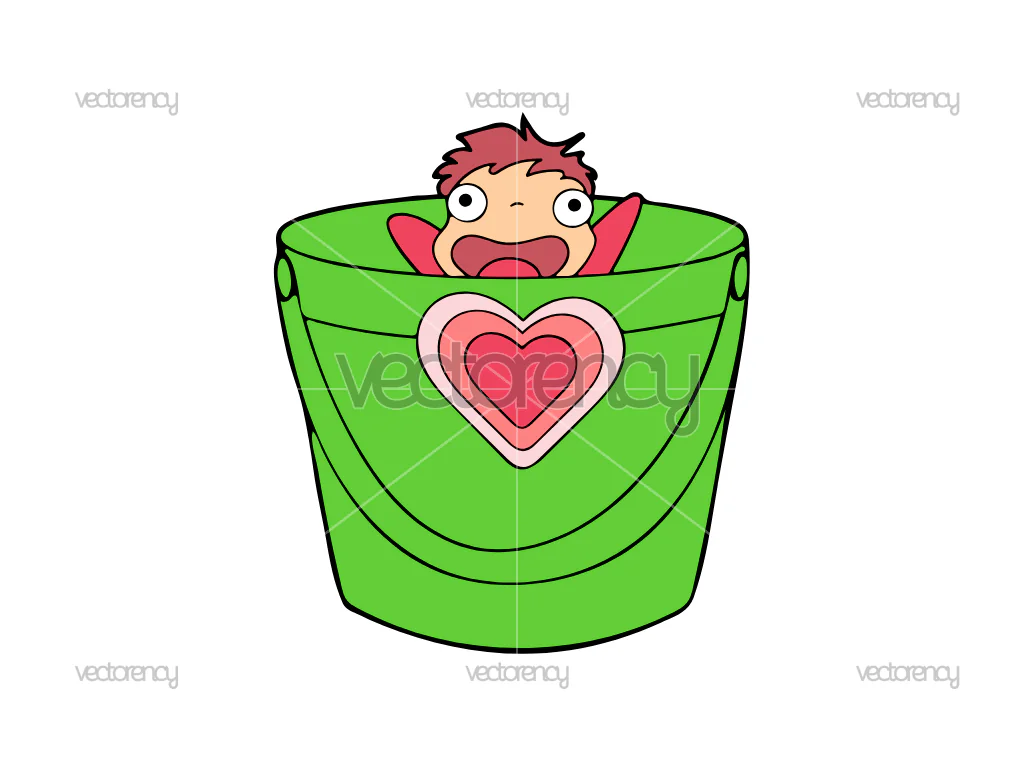 Ponyo in a Bucket Ghibli Vector Stock
