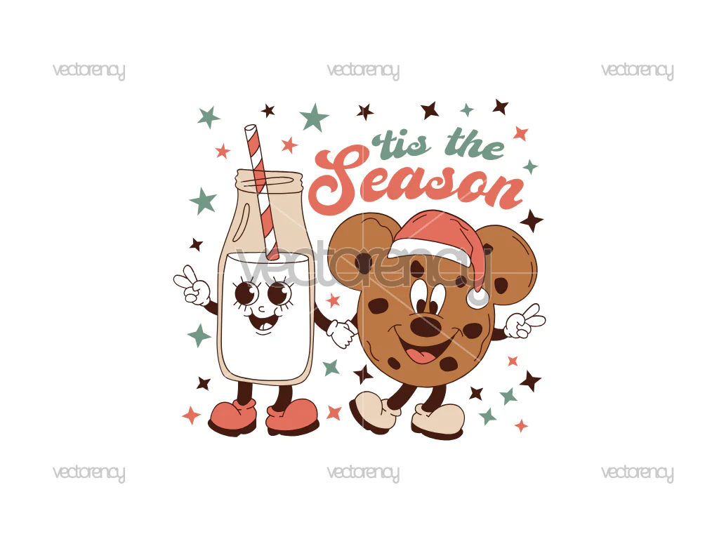 Tis The Season PNG Christmas Milk PNG Mouse Cookies Vector