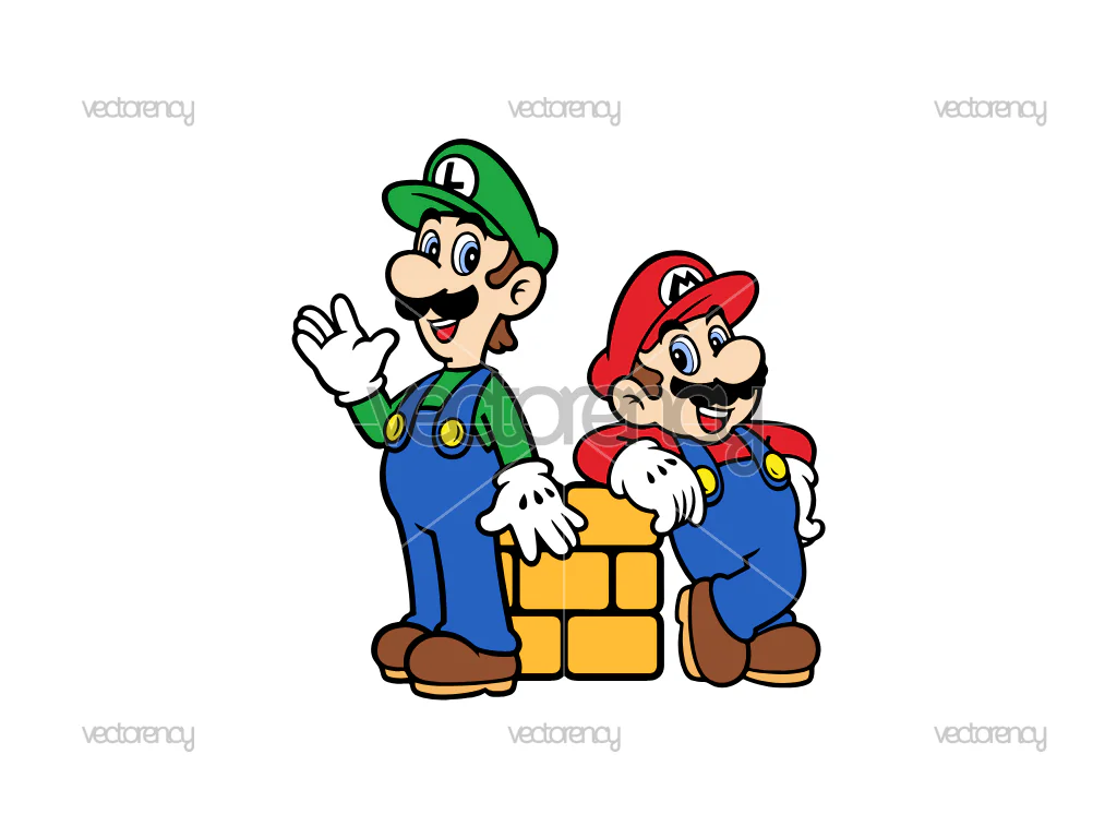 Mario and Luigi Stand Side Blocks Vector SVG PNG