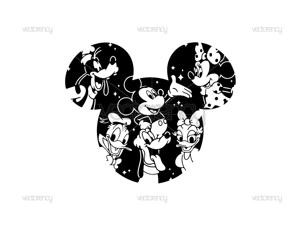 Disneyland SVG Friends Minnie Goofy Donald Daisy Pluto Outline Silhouette Vector