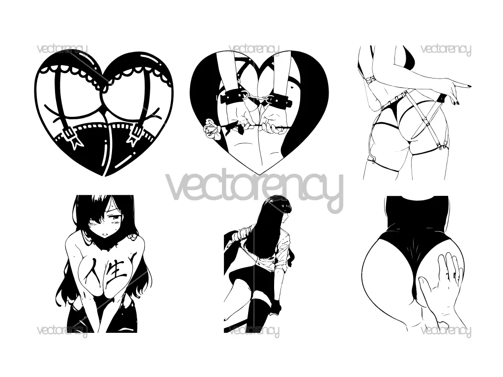 Bundle Ahegao Anime Silhouette Outline Stencil Booty Ass SVG