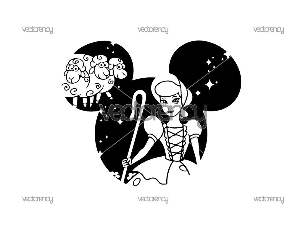 Bo Peep SVG Toy Story Black and White PNG Vector