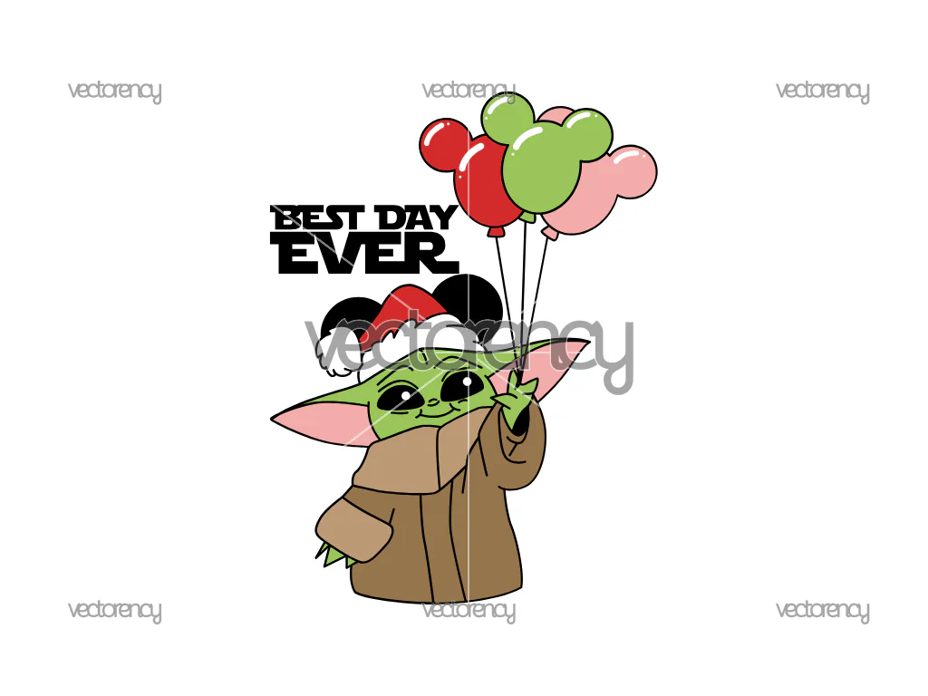 Best Day Ever Baby Yoda Christmas Balloon Vector Image Clipart SVG Cricut