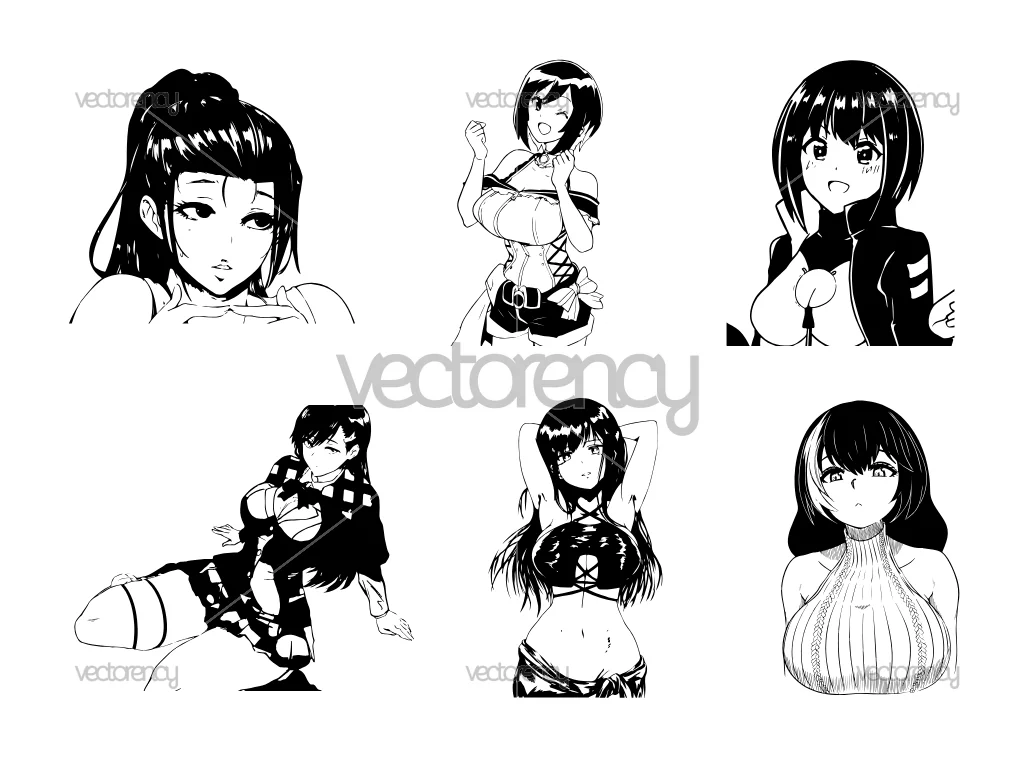 Bundle Ahegao Anime Silhouette Outline Stencil PNG