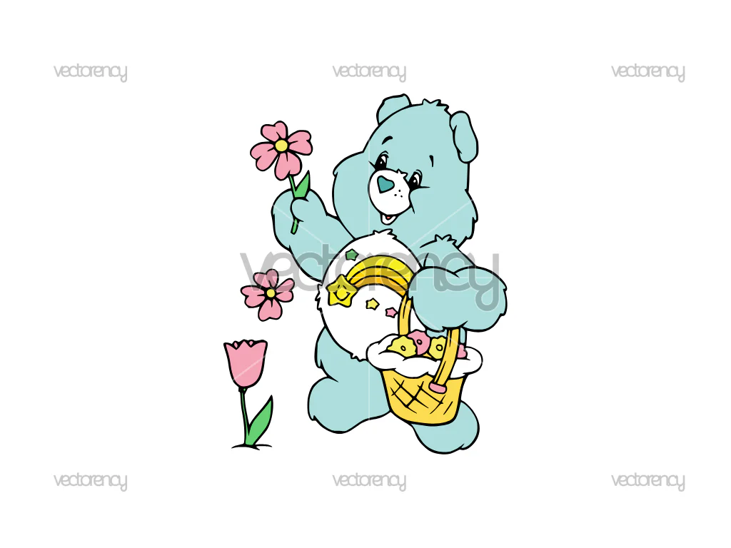 Wish Bear Collecting Flowers SVG Vector