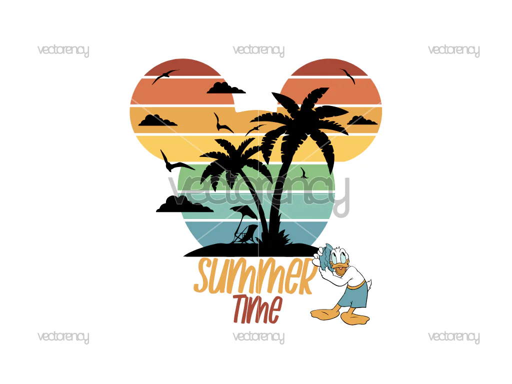 Donald Duck Summer Time SVG Family Vacation Mouse Head Vector PNG