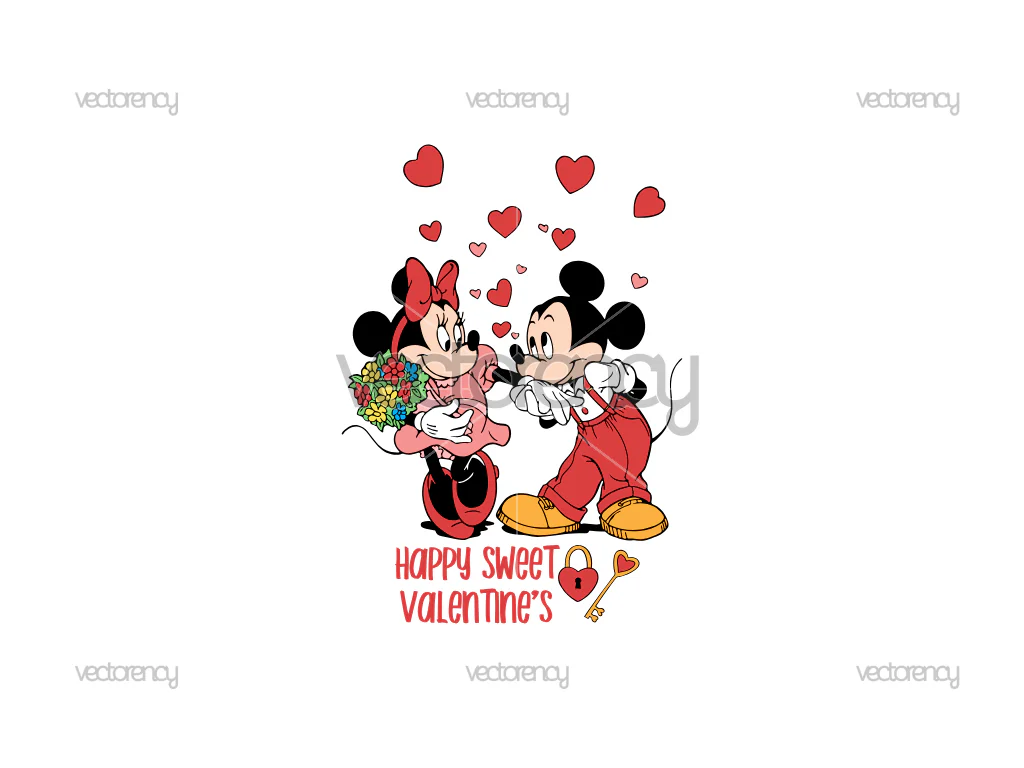 Mickey and Minnie Happy Sweet Valentine Matching Couple Valentine's Day SVG