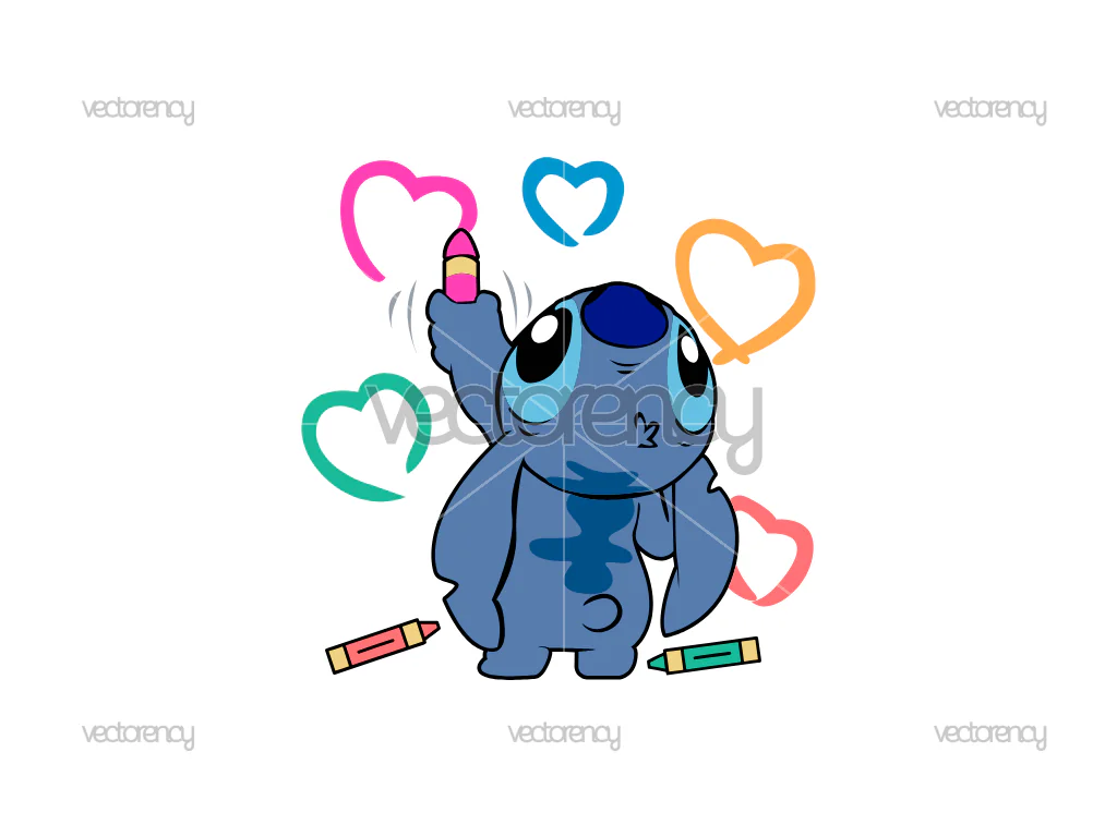Stitch Coloring Hearts Vector SVG