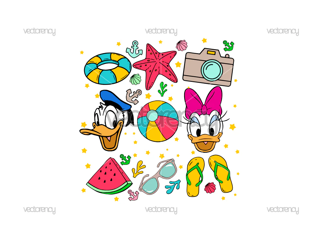 Donald Daisy Retro Summer Vibes SVG Summer Vacation PNG