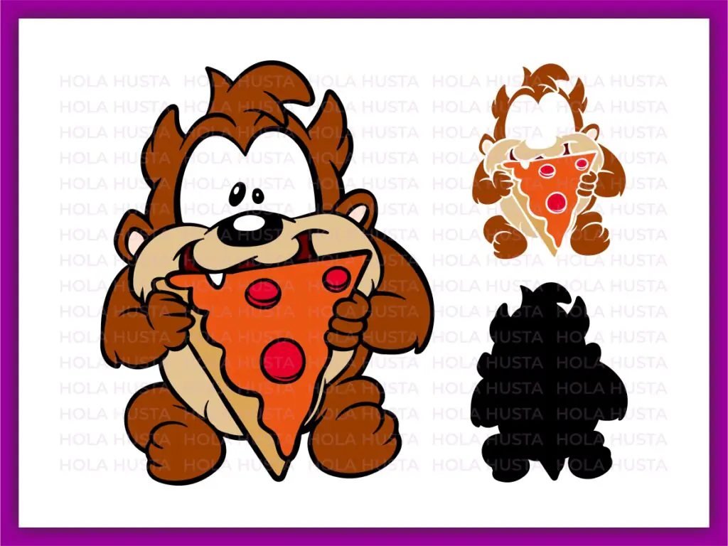 Baby Tazz SVG, He Is Munching On a Piece of Pizza Clipart Vector