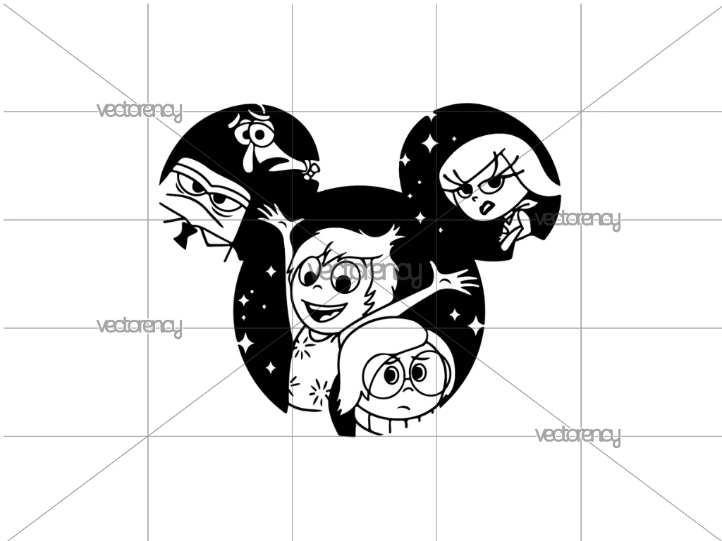 Cute Inside Out SVG Black and White PNG