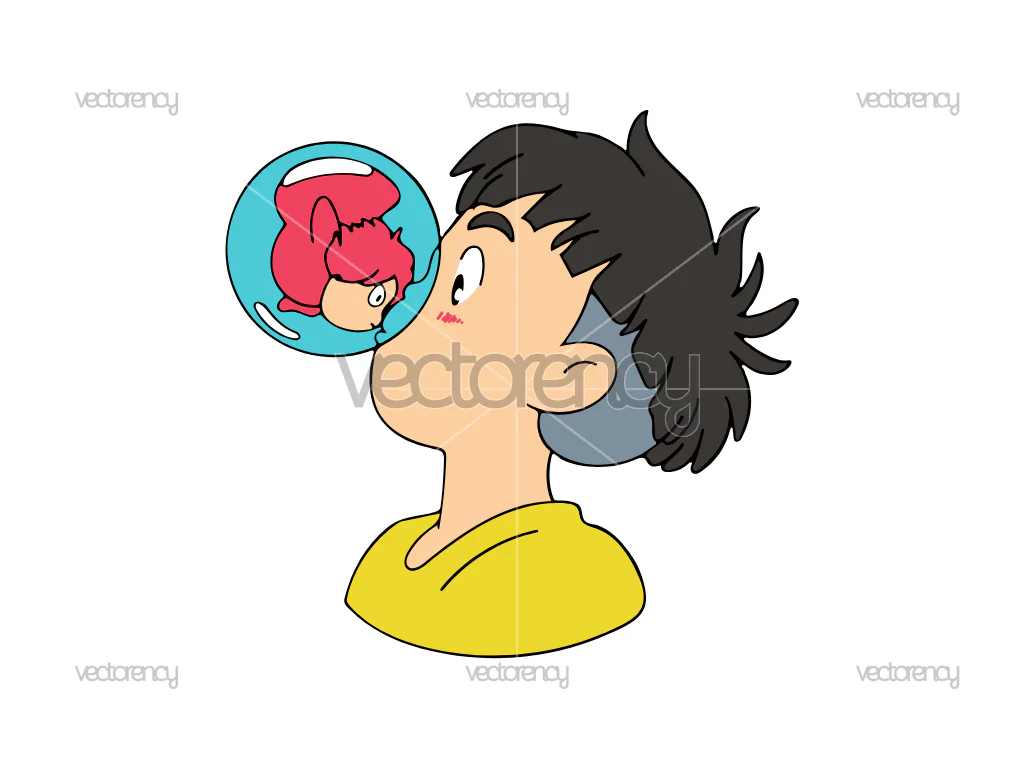 Ponyo Kissing Sousuke Ghibli Vector