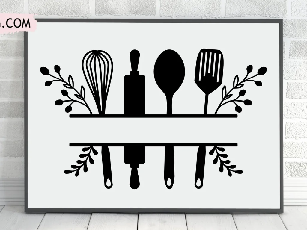 Kitchen Utensils SVG, Cooking Equipment Slip Monogram SVG Clipart