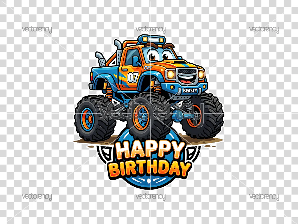 Monster Truck Happy Birthday Cake Topper Printable