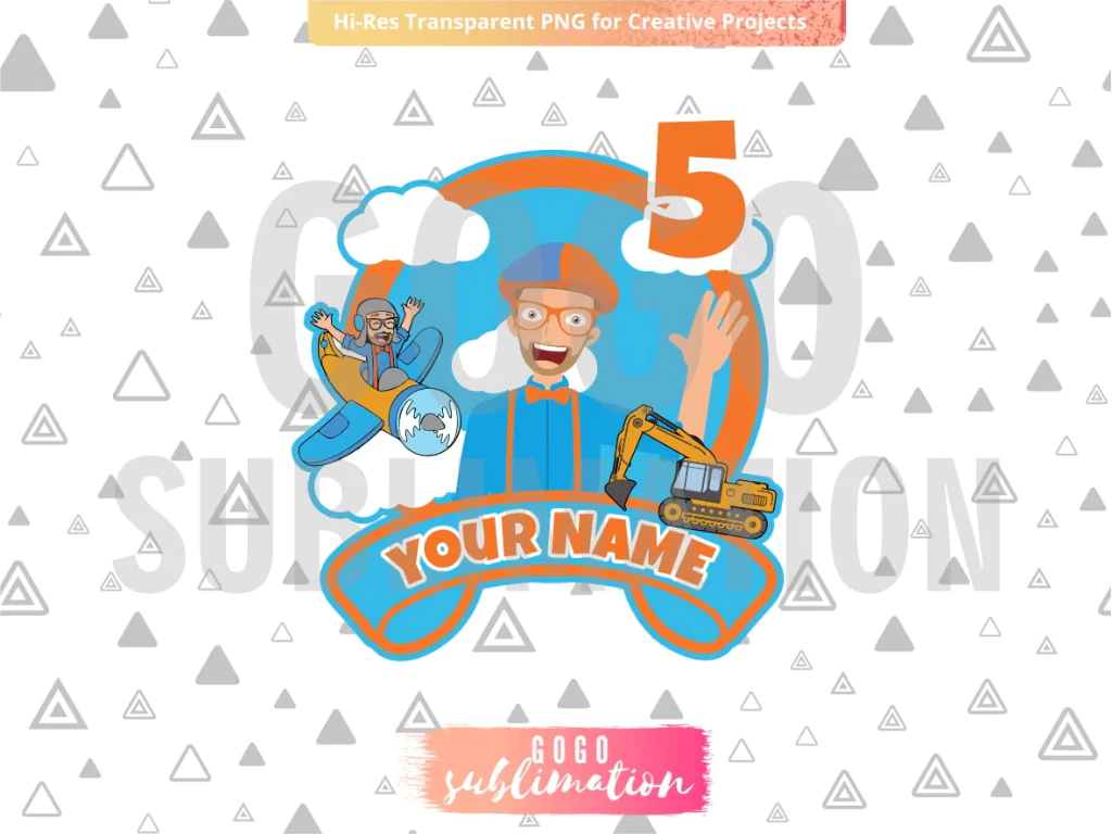 BLIPPI Cake Topper PNG Printable Birthday Number 5