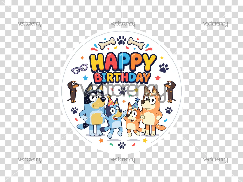 Bluey Happy Birthday Cake Topper PNG