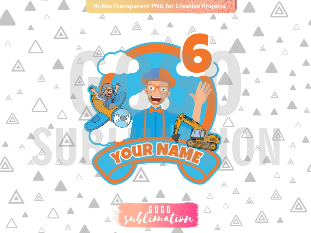 BLIPPI Cake Topper PNG Printable Birthday Number 6