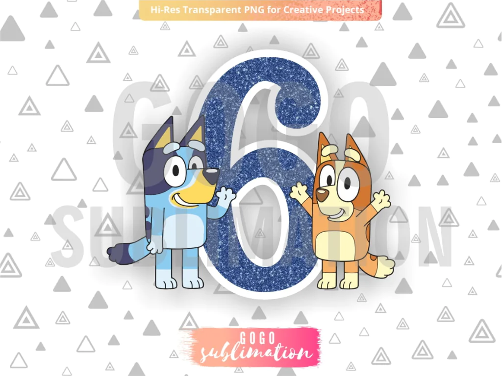 Number 6 Cake Topper Bluey Bingo Printable PNG