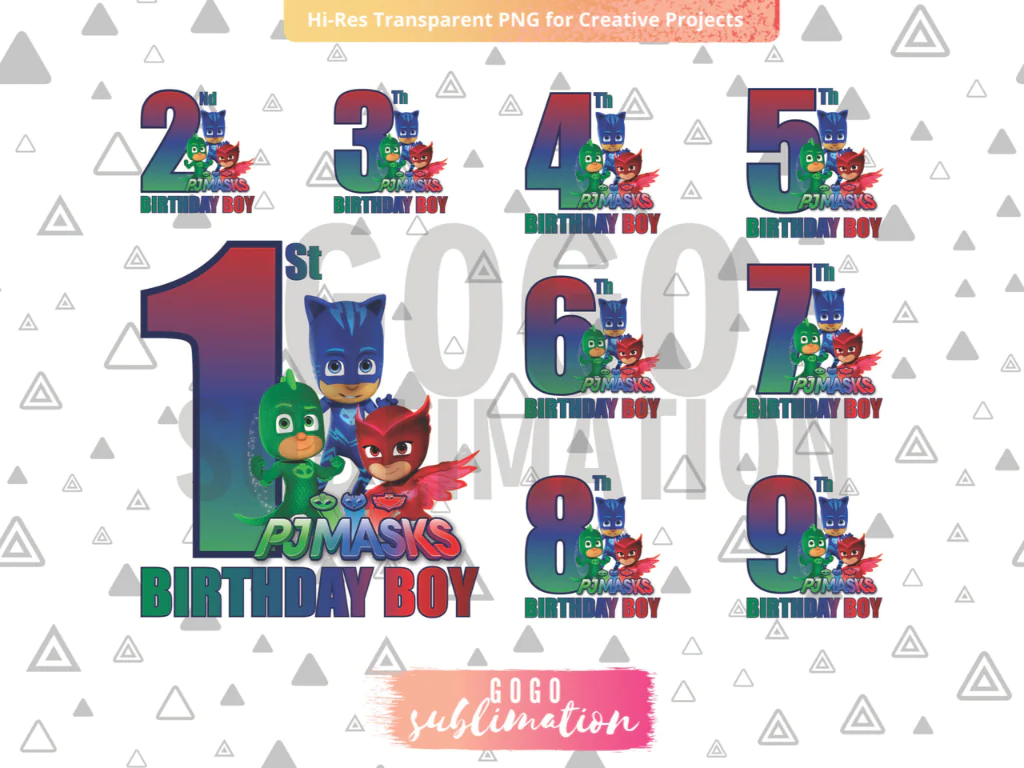 PJ Masks PJMASKS Birthday Boy PNG Sublimation Bundle