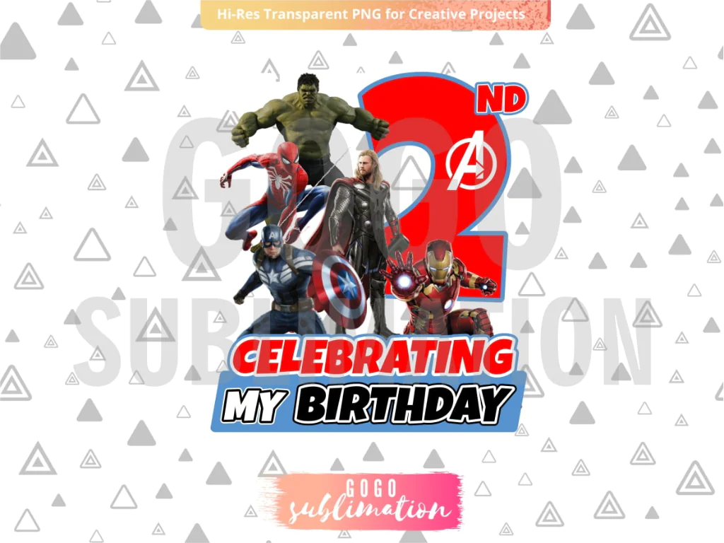 Marvel Avengers Celebrating My 2nd Birthday T-Shirt Design PNG