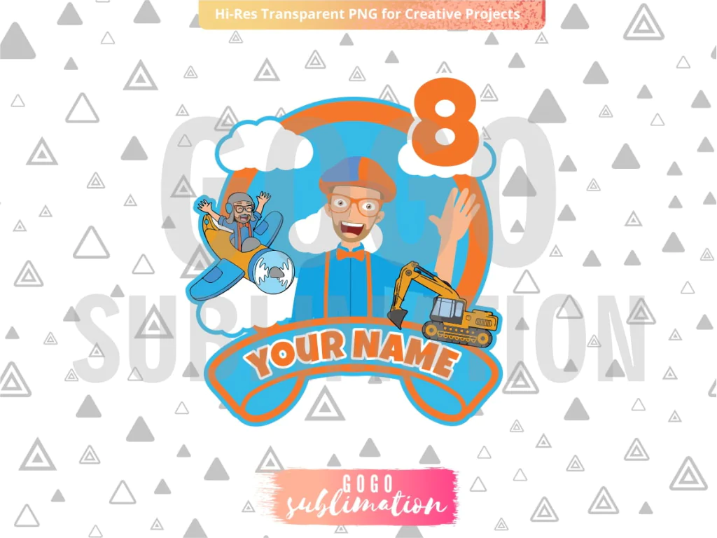 BLIPPI Cake Topper PNG Printable Birthday Number 8