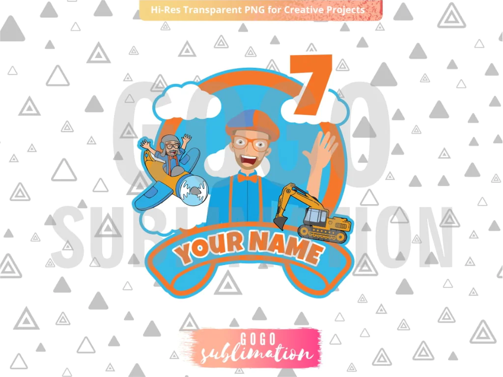 BLIPPI Cake Topper PNG Printable Birthday Number 7