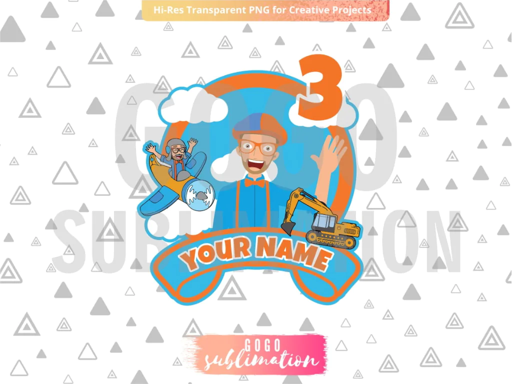 BLIPPI Cake Topper PNG Printable Birthday Number 3