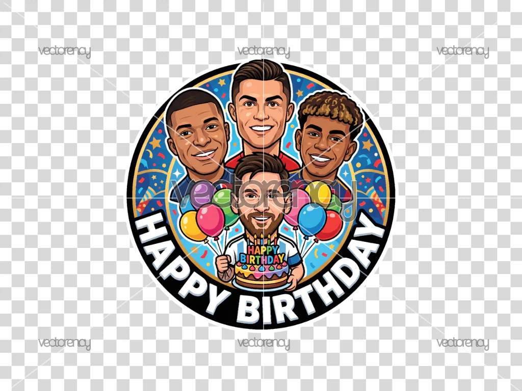 Messi, Mbape, Ronaldo, Lamine Yamal Birthday Cake Topper Printable PNG