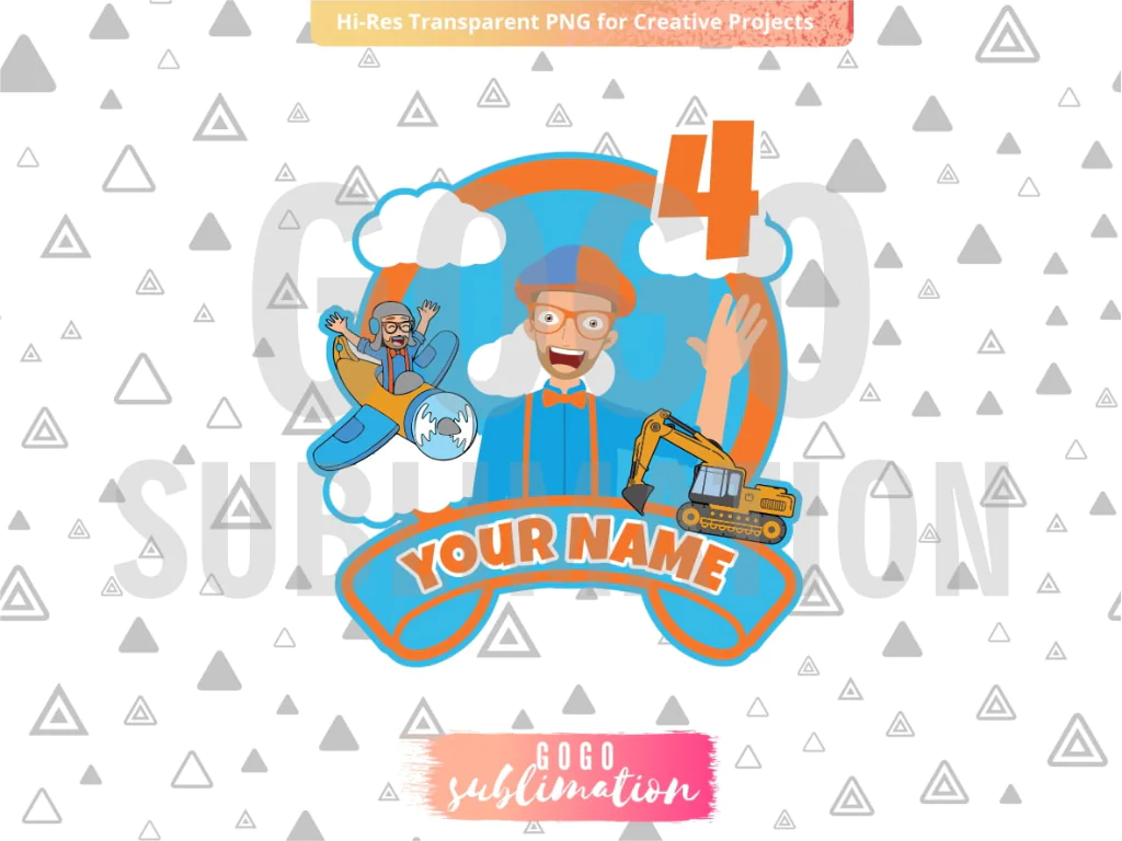 BLIPPI Cake Topper PNG Printable Birthday Number 4