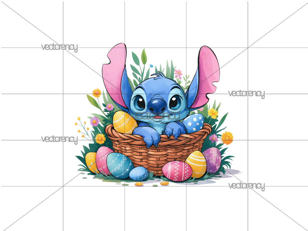 Stitch Easter Eggs Watercolor PNG