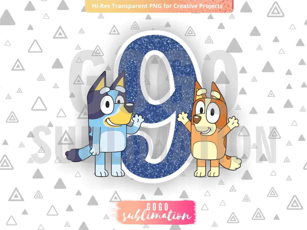 Number 9 Cake Topper Bluey Bingo Printable PNG