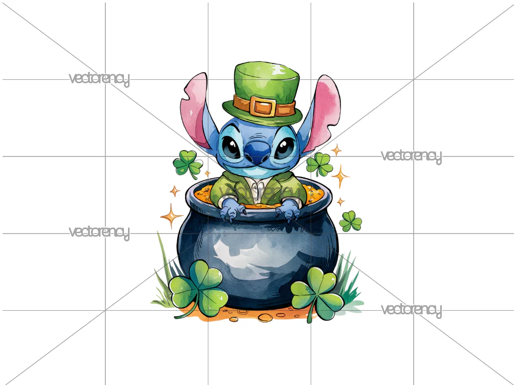 Stitch St Patricks Day PNG Watercolor Illustration